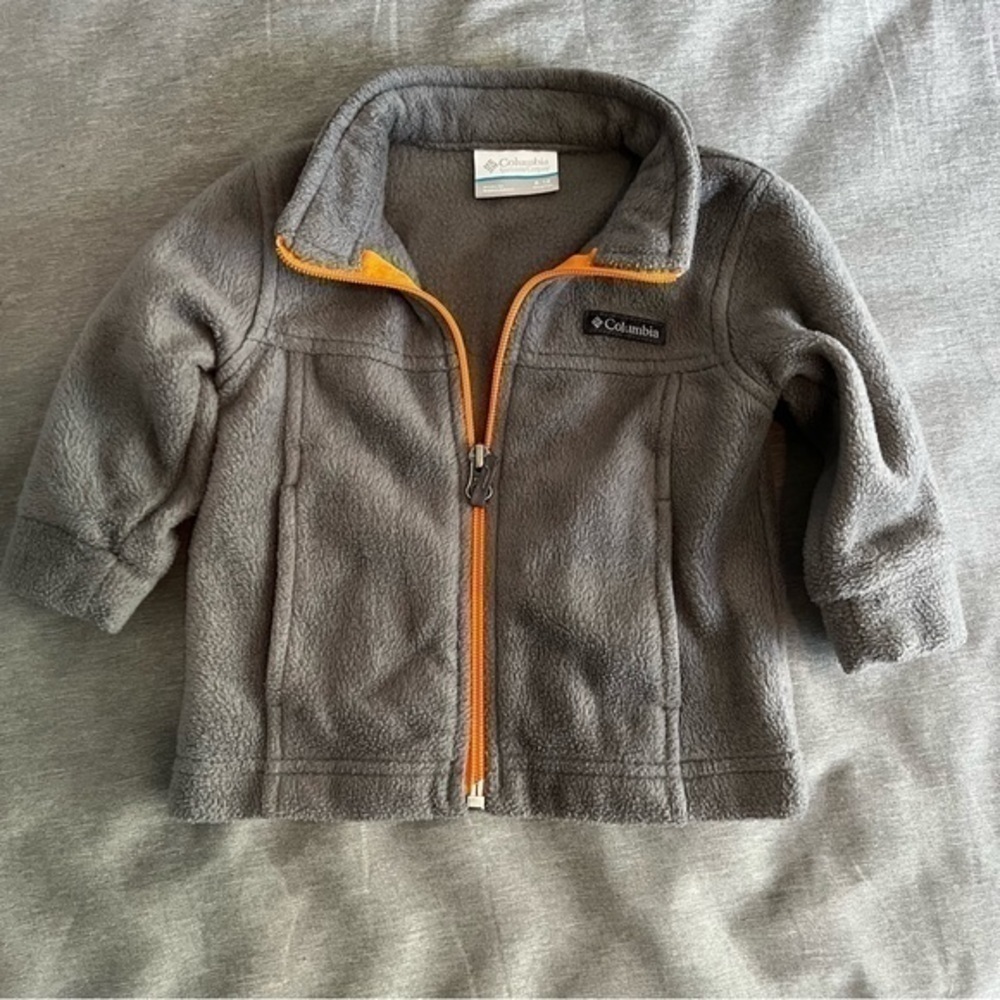 Gray $ Orange Fleece Columbia Zip Up Jacket 6-12 Months Unisex - Picture 3 of 8